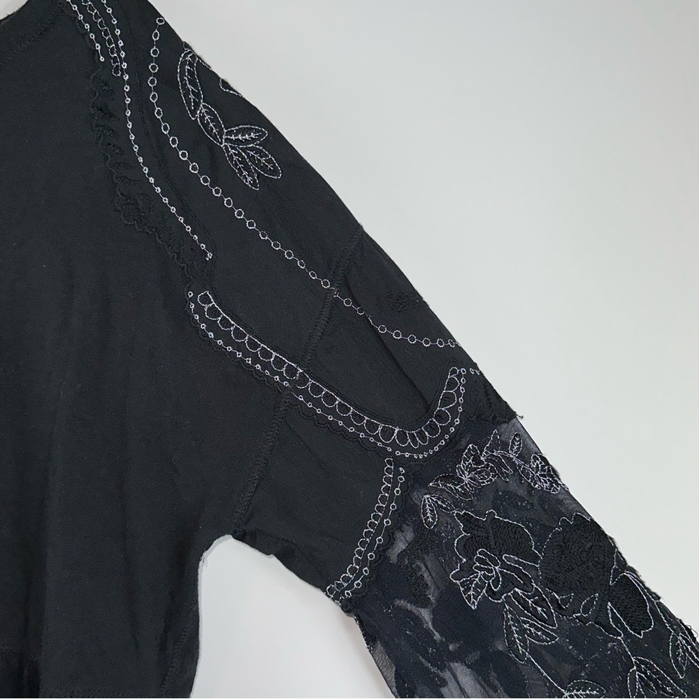Free People Black Embroidered Sleeve Penny Shirt - Picture 5 of 9